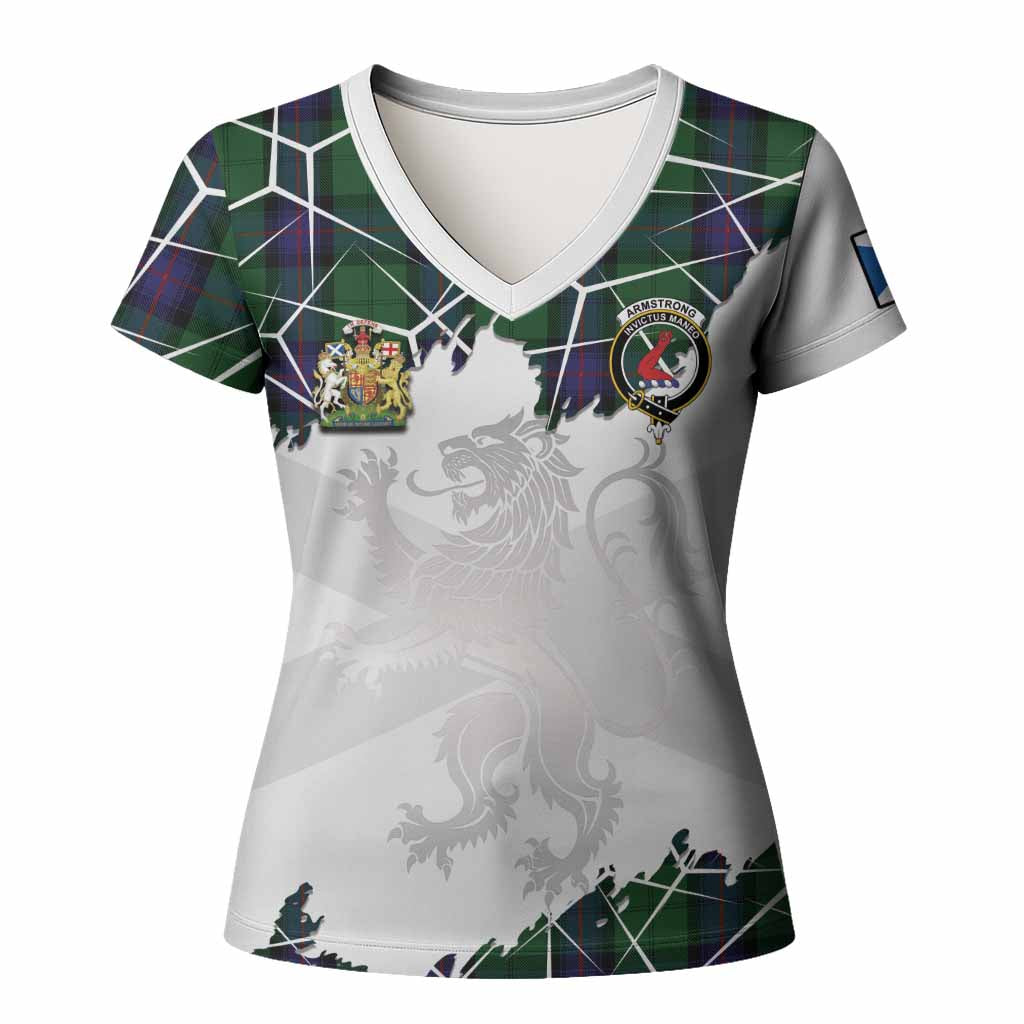 Armstrong Tartan Women T shirt with Family Crest and Lion Rampant Grunge Style