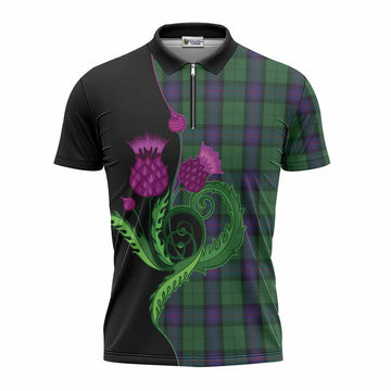 Armstrong Tartan Zipper Polo Shirt Traditional Scottish Thistle