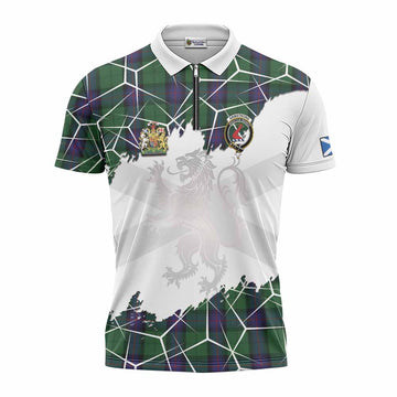 Armstrong Tartan Zipper Polo Shirt with Family Crest and Lion Rampant Grunge Style