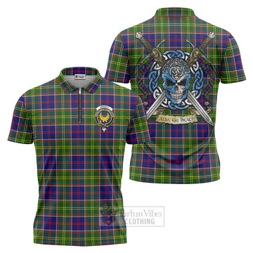 Arnott Tartan Zipper Polo Shirt with Family Crest Celtic Skull Style Unisex - Tartan Vibes Clothing