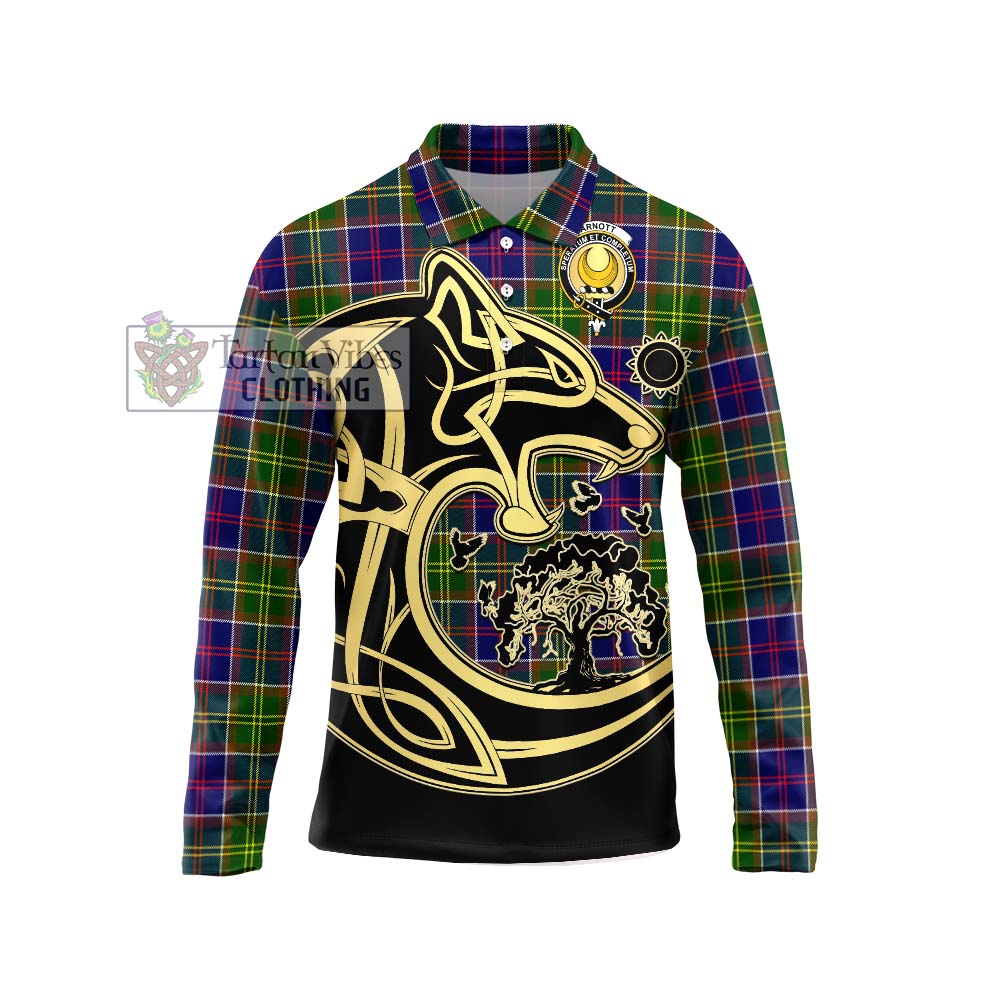 Arnott Tartan Long Sleeve Polo Shirt with Family Crest Celtic Wolf Style Unisex - Tartan Vibes Clothing
