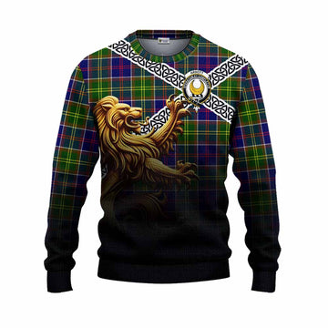 Arnott Crest Tartan Knitted Sweater with Golden Lion Emblem Celtic Style Unisex - Tartan Vibes Clothing