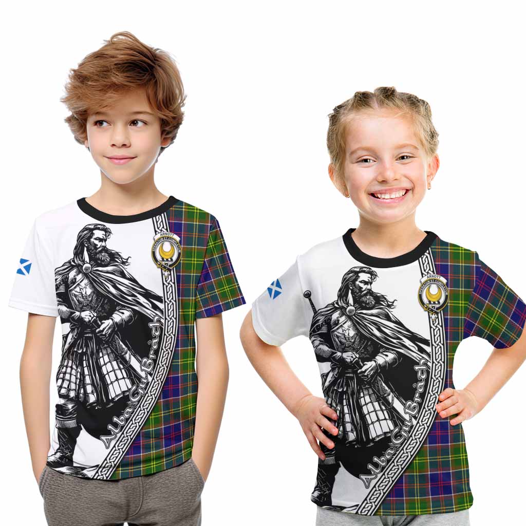 Arnott Tartan Clan Crest Kid T-Shirt with Highlander Warrior Celtic Style Youth XL Size14 - Tartan Vibes Clothing