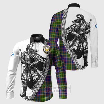 Arnott Tartan Clan Crest Long Sleeve Button Shirt with Highlander Warrior Celtic Style Men's Shirt S - Tartan Vibes Clothing