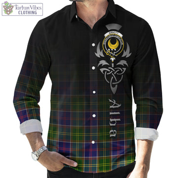Tartan Vibes Clothing Arnott Tartan Long Sleeve Button Up Featuring Alba Gu Brath Family Crest Celtic Inspired