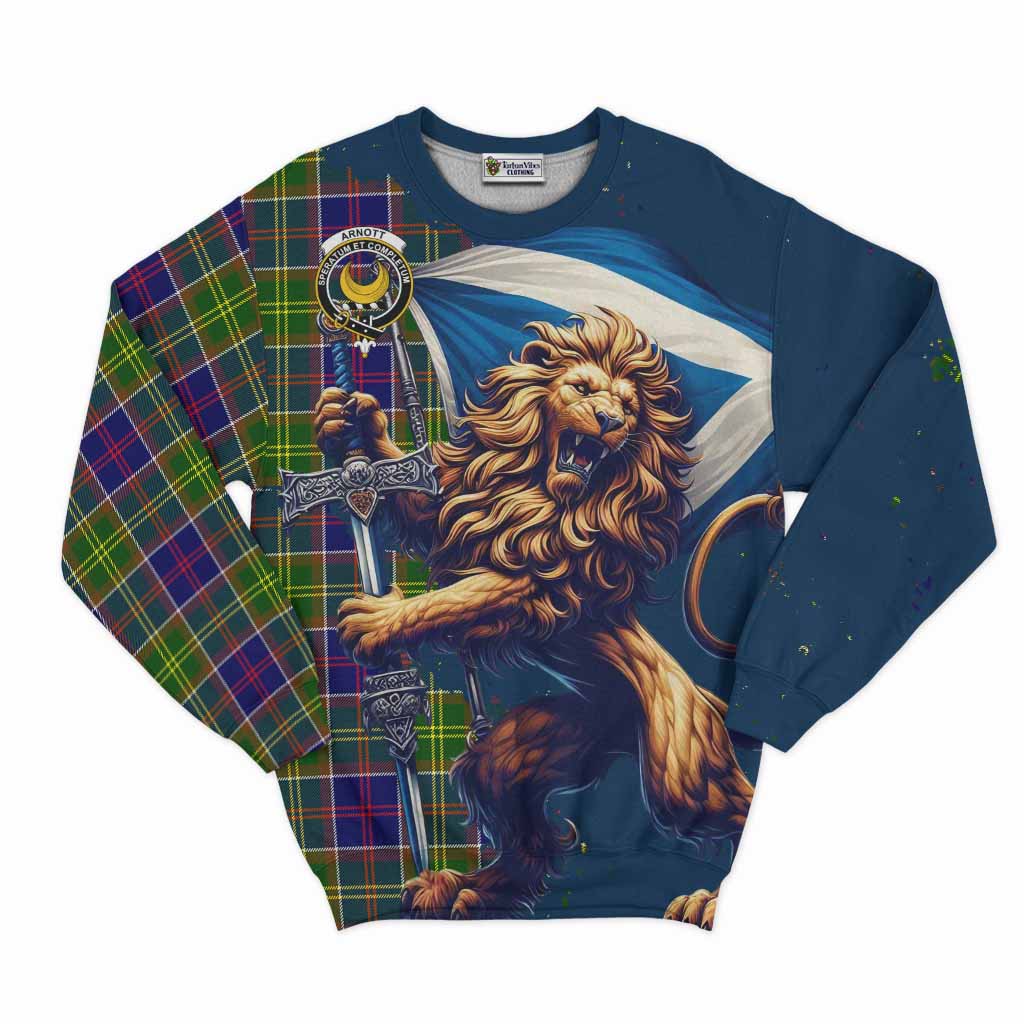 Arnott Tartan Family Crest Sweatshirt with Scottish Majestic Lion Unisex - Tartan Vibes Clothing