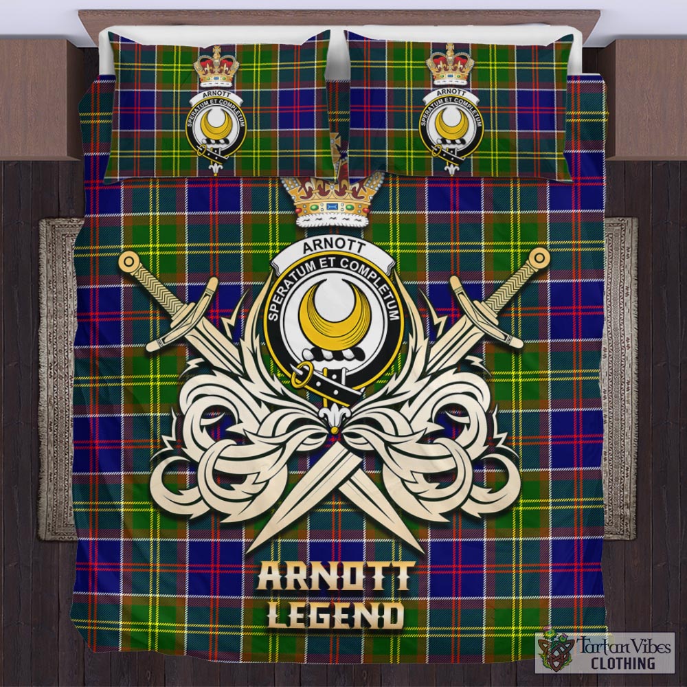 Tartan Vibes Clothing Arnott Tartan Bedding Set with Clan Crest and the Golden Sword of Courageous Legacy