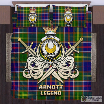 Tartan Vibes Clothing Arnott Tartan Bedding Set with Clan Crest and the Golden Sword of Courageous Legacy