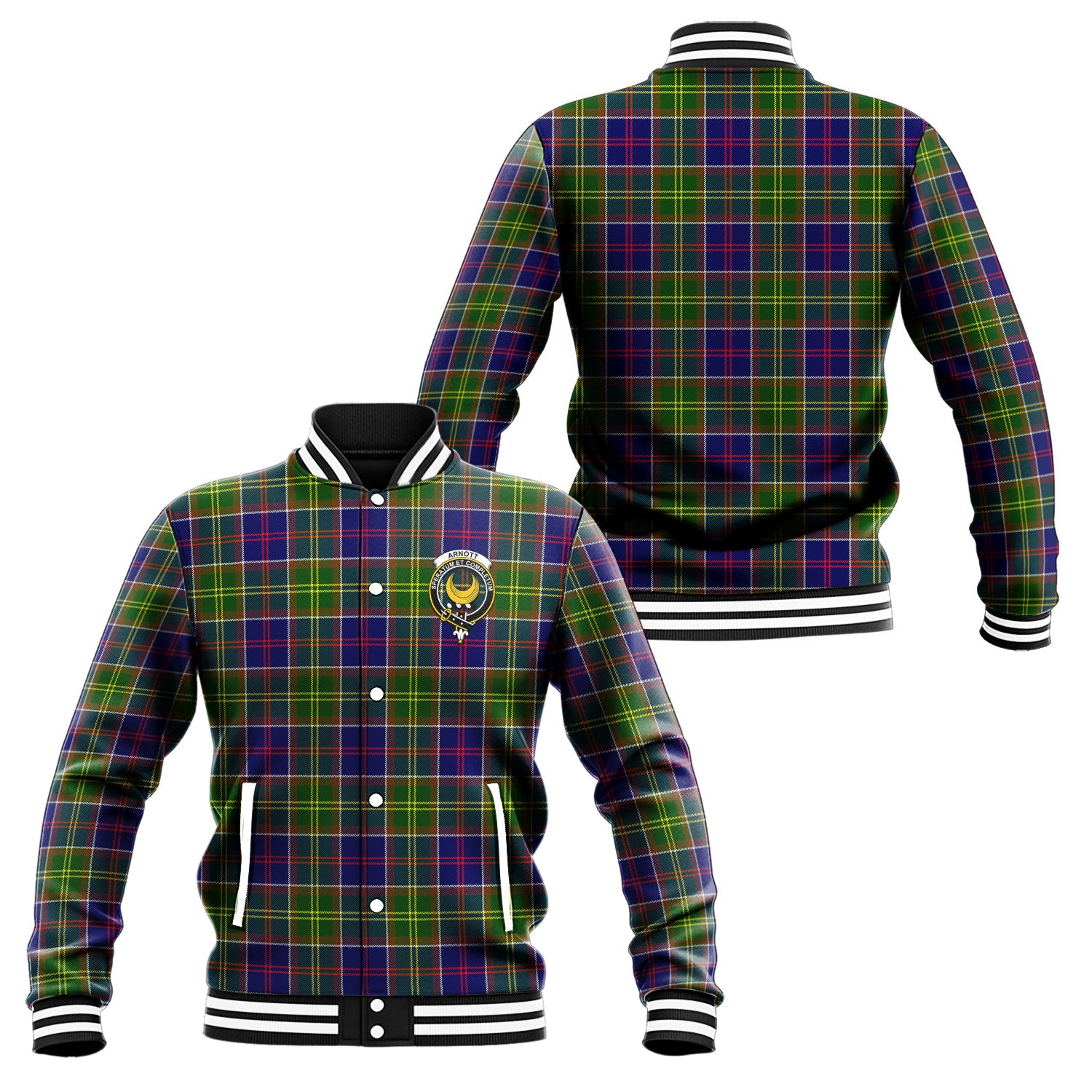 Arnott Tartan Baseball Jacket with Family Crest Unisex - Tartan Vibes Clothing