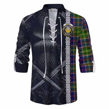 Arnott Tartan Ghillie Kilt Shirt with Family Crest Cross Sword Thistle Celtic Vibes Men - Tartan Vibes Clothing