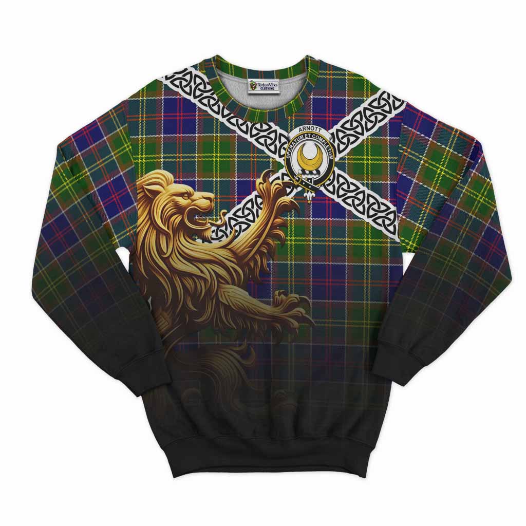 Arnott Crest Tartan Sweatshirt with Golden Lion Emblem Celtic Style Unisex - Tartan Vibes Clothing