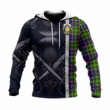 Arnott Tartan Knitted Hoodie with Family Crest Cross Sword Thistle Celtic Vibes Unisex Knitted Pullover Hoodie - Tartan Vibes Clothing