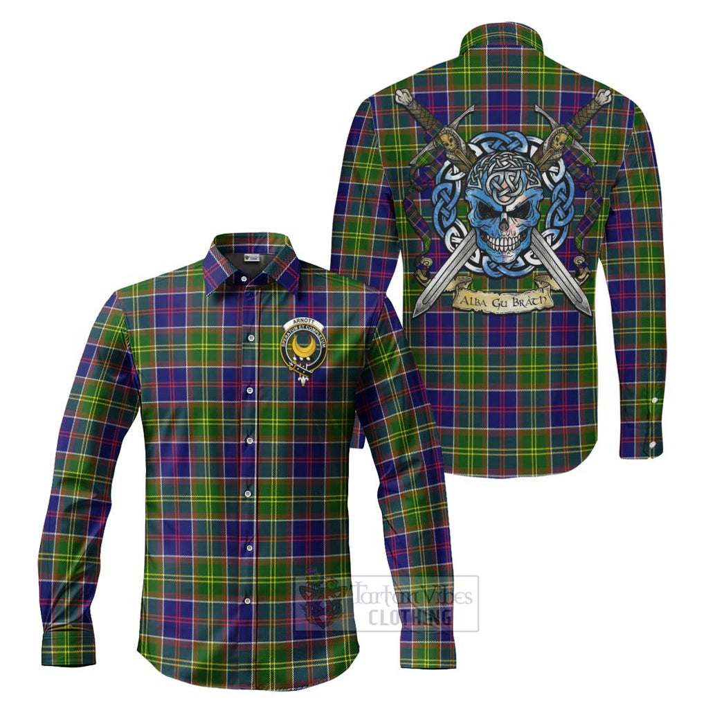 Arnott Tartan Long Sleeve Button Shirt with Family Crest Celtic Skull Style Men's Shirt S - Tartan Vibes Clothing