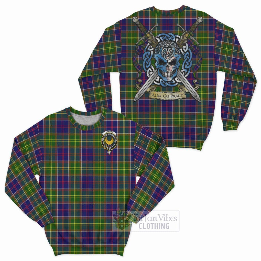 Arnott Tartan Sweatshirt with Family Crest Celtic Skull Style Unisex - Tartan Vibes Clothing