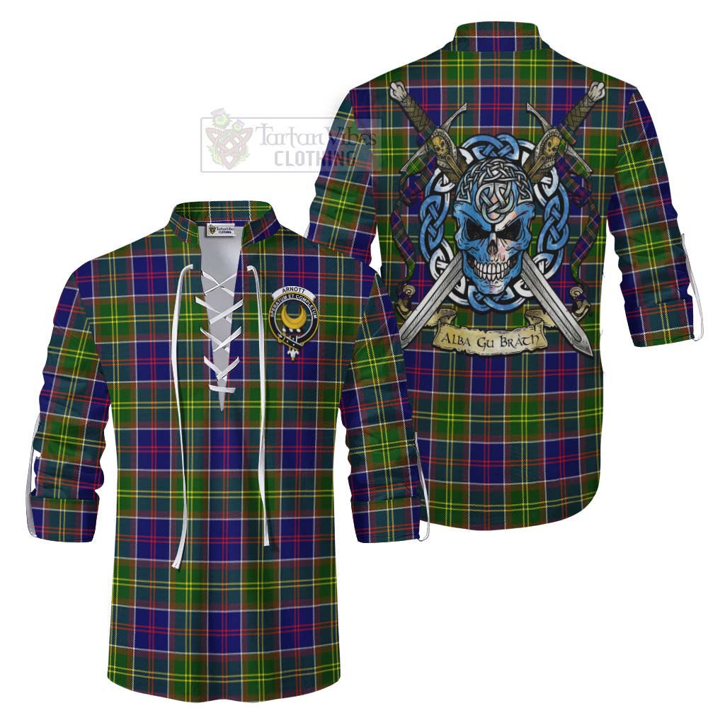 Arnott Tartan Ghillie Kilt Shirt with Family Crest Celtic Skull Style Men - Tartan Vibes Clothing