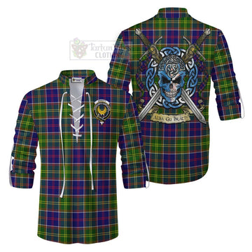 Arnott Tartan Ghillie Kilt Shirt with Family Crest Celtic Skull Style Men - Tartan Vibes Clothing