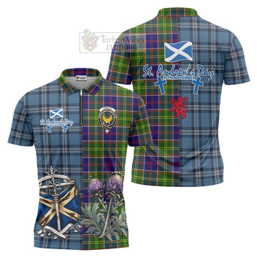 Arnott Tartan Zipper Polo Shirt Happy St. Andrew's Day Half Tartan Style Unisex - Tartan Vibes Clothing