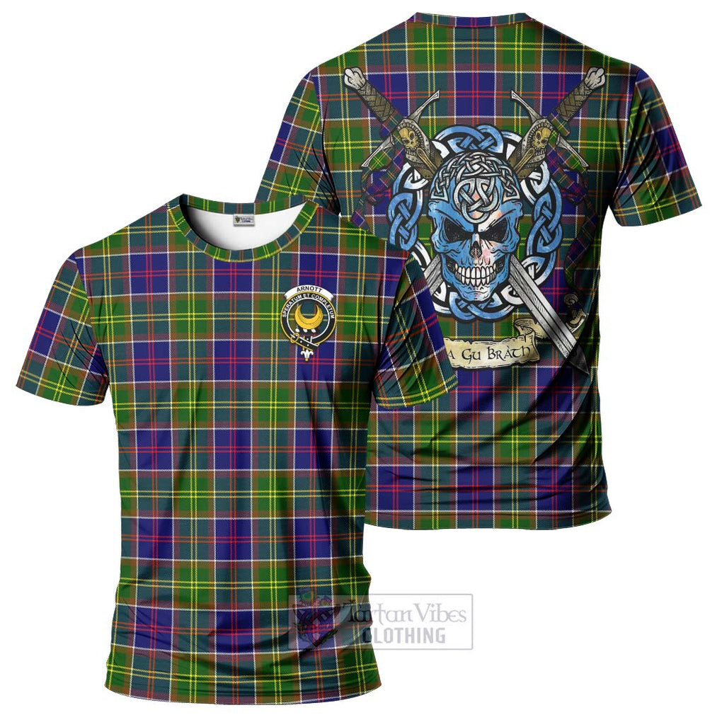 Tartan Vibes Clothing Arnott Tartan T-Shirt with Family Crest Celtic Skull Style