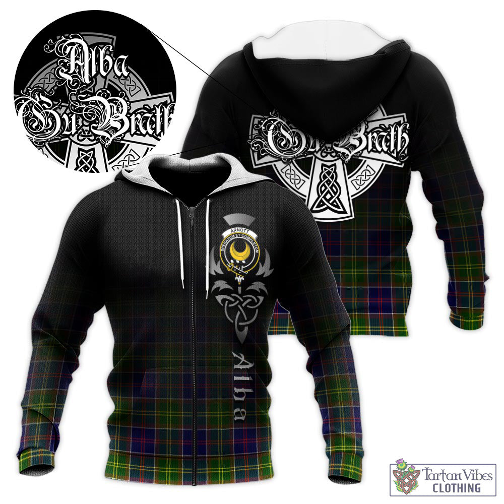 Tartan Vibes Clothing Arnott Tartan Knitted Hoodie Featuring Alba Gu Brath Family Crest Celtic Inspired