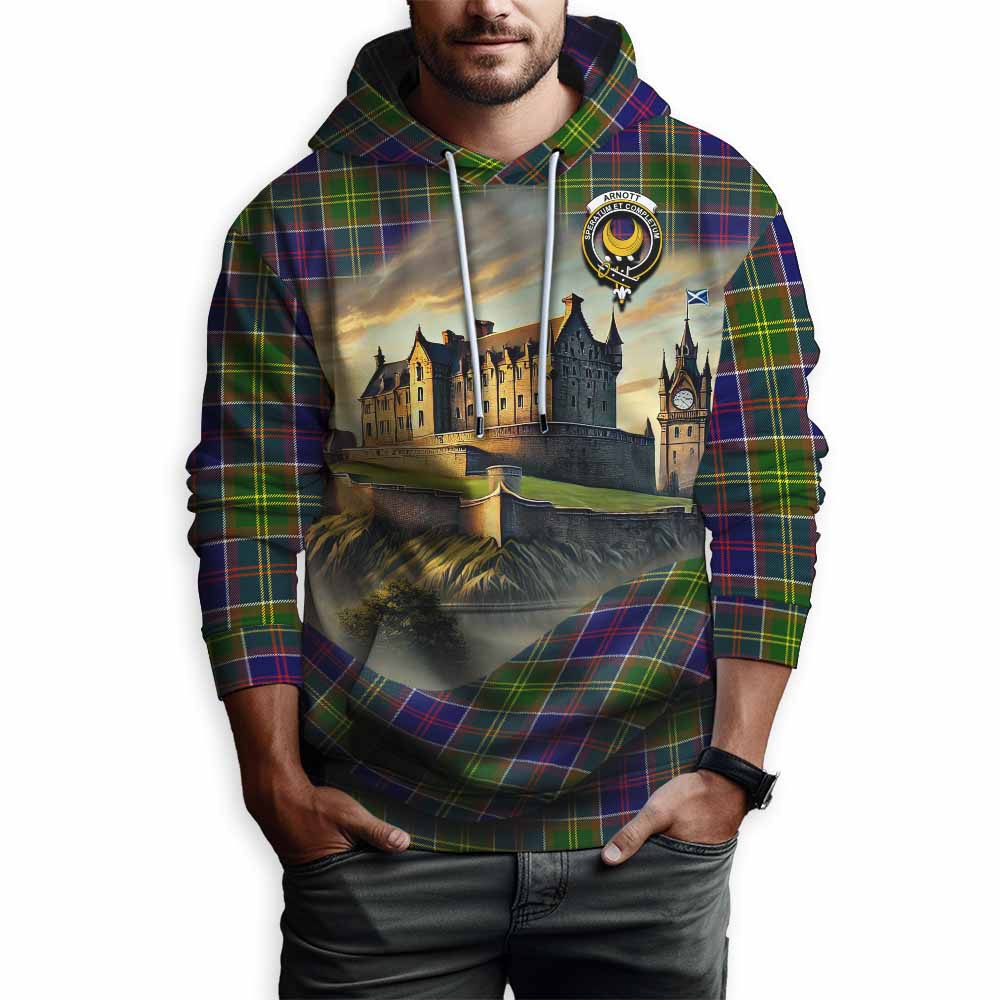 Arnott Tartan Family Crest Hoodie with Scottish Ancient Castle Style Pullover Hoodie - Tartan Vibes Clothing