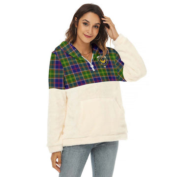 Arnott Tartan Half Style Women's Borg Fleece Hoodie with Half Zip with Family Crest Female - Tartan Vibes Clothing