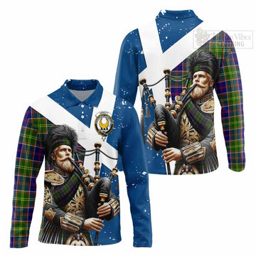 Arnott Tartan Long Sleeve Polo Shirt with Family Crest Scottish Bagpiper Vibes Unisex - Tartan Vibes Clothing