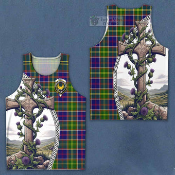 Arnott Tartan Men's Tank Top with Family Crest and St. Andrew's Cross Accented by Thistle Vines Men - Tartan Vibes Clothing