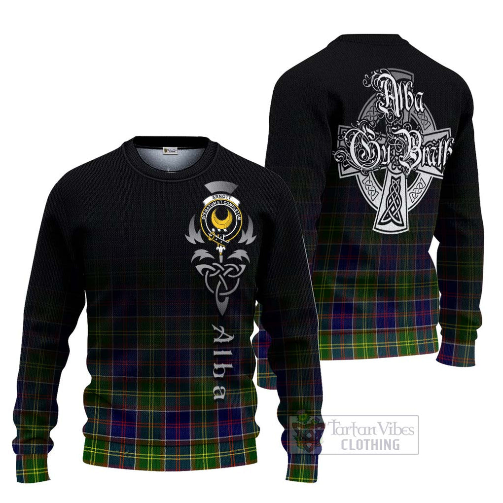 Arnott Tartan Ugly Sweater Featuring Alba Gu Brath Family Crest Celtic Inspired Unisex - Tartan Vibes Clothing