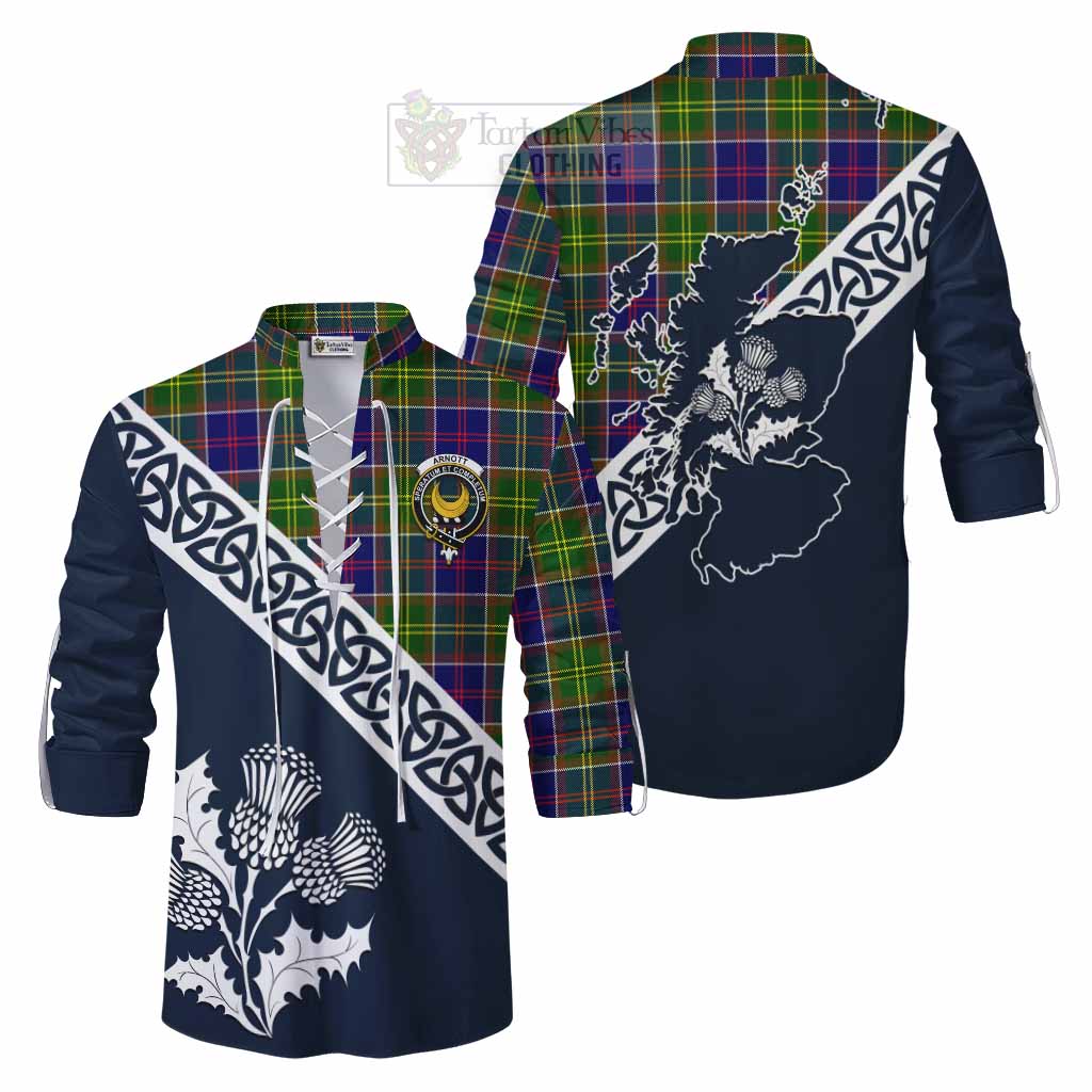 Arnott Tartan Ghillie Kilt Shirt Featuring Thistle and Scotland Map Men - Tartan Vibes Clothing
