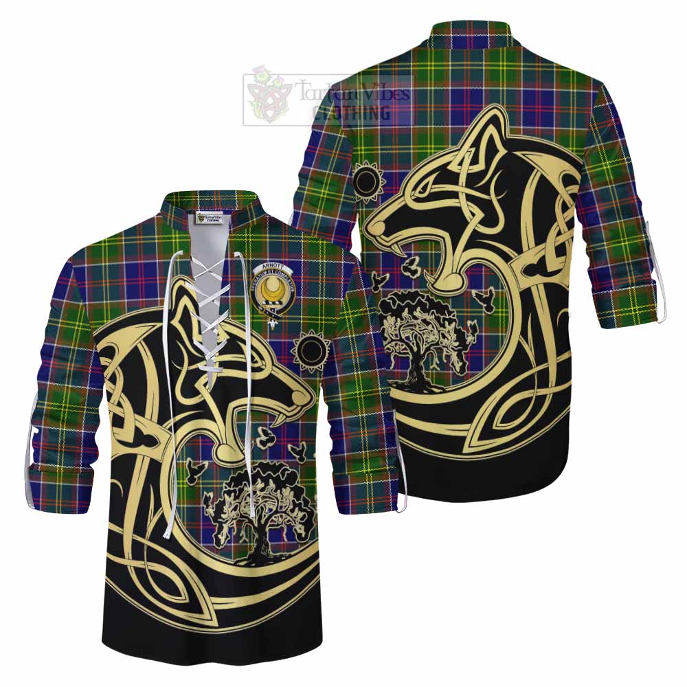 Arnott Tartan Ghillie Kilt Shirt with Family Crest Celtic Wolf Style Men - Tartan Vibes Clothing