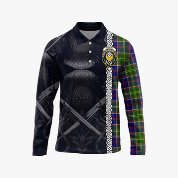 Arnott Tartan Long Sleeve Polo Shirt with Family Crest Cross Sword Thistle Celtic Vibes Unisex - Tartan Vibes Clothing