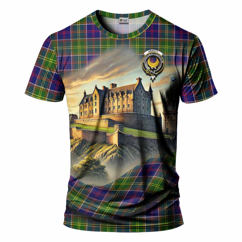 Tartan Vibes Clothing Arnott Tartan Family Crest T-Shirt with Scottish Ancient Castle Stype