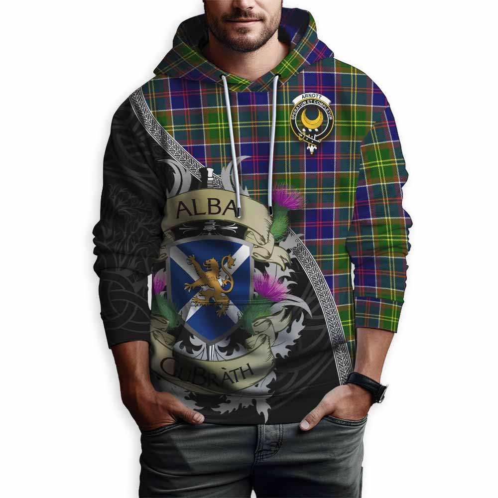Arnott Tartan Family Crest Hoodie Lion Rampant Royal Thistle Shield Celtic Inspired Pullover Hoodie - Tartan Vibes Clothing