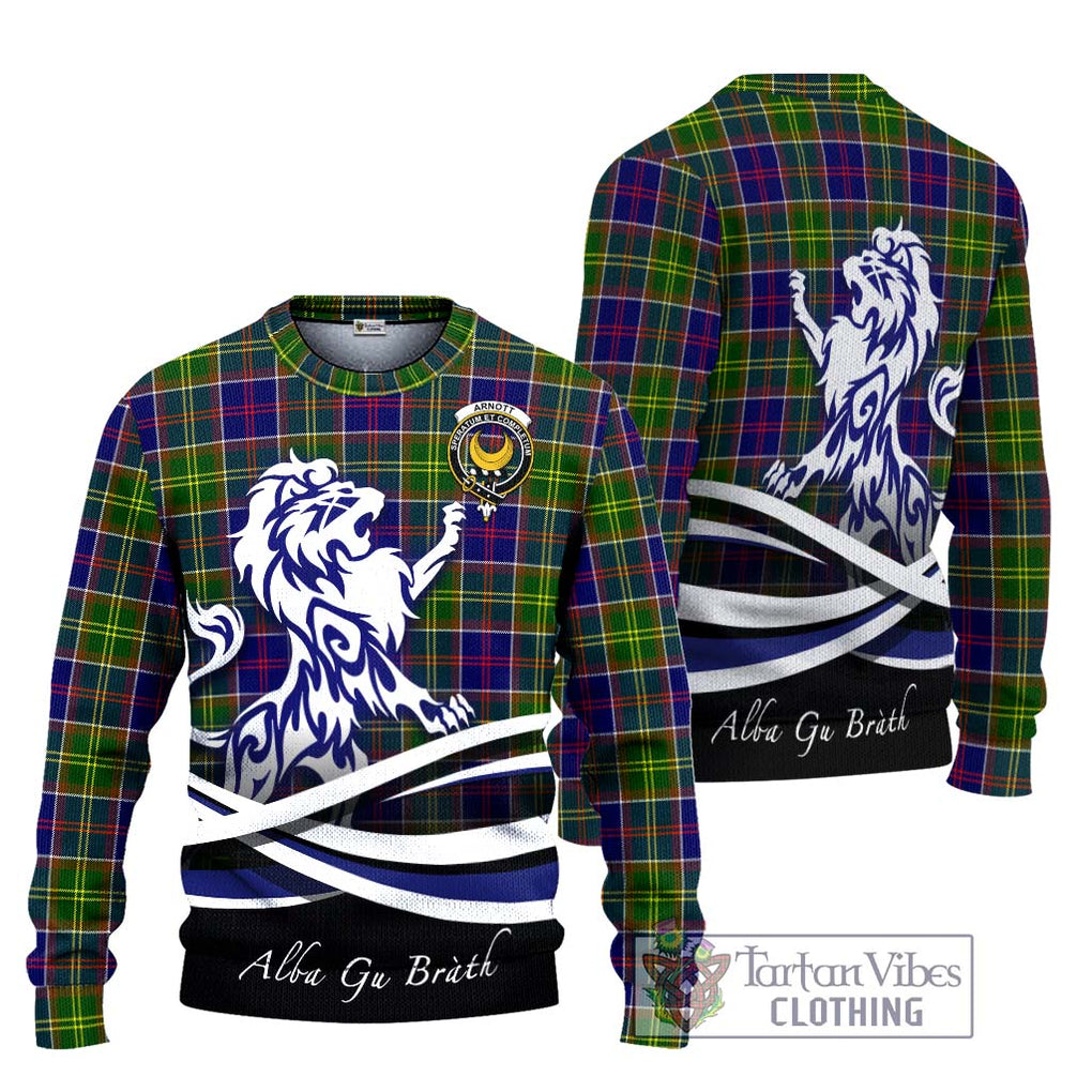 Arnott Tartan Ugly Sweater with Alba Gu Brath Regal Lion Emblem Unisex - Tartan Vibes Clothing