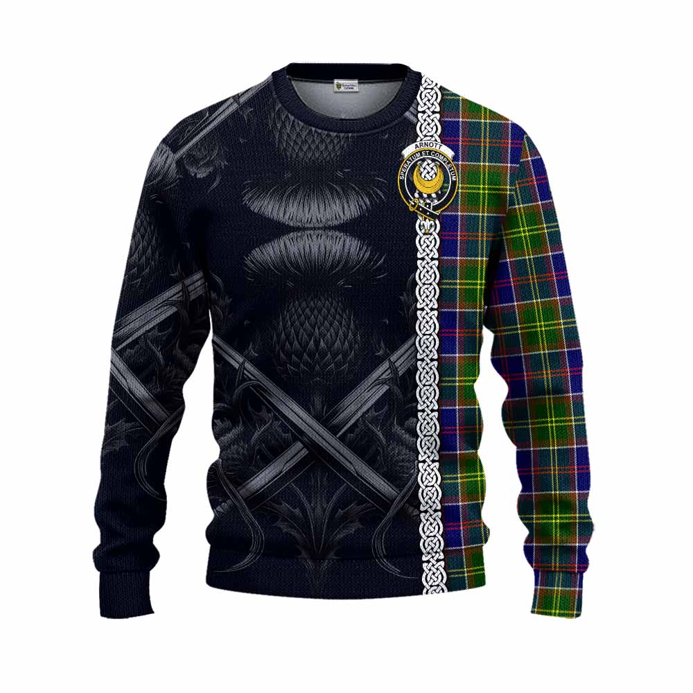 Arnott Tartan Knitted Sweater with Family Crest Cross Sword Thistle Celtic Vibes Unisex - Tartan Vibes Clothing