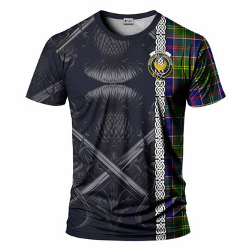 Tartan Vibes Clothing Arnott Tartan T-Shirt with Family Crest Cross Sword Thistle Celtic Vibes