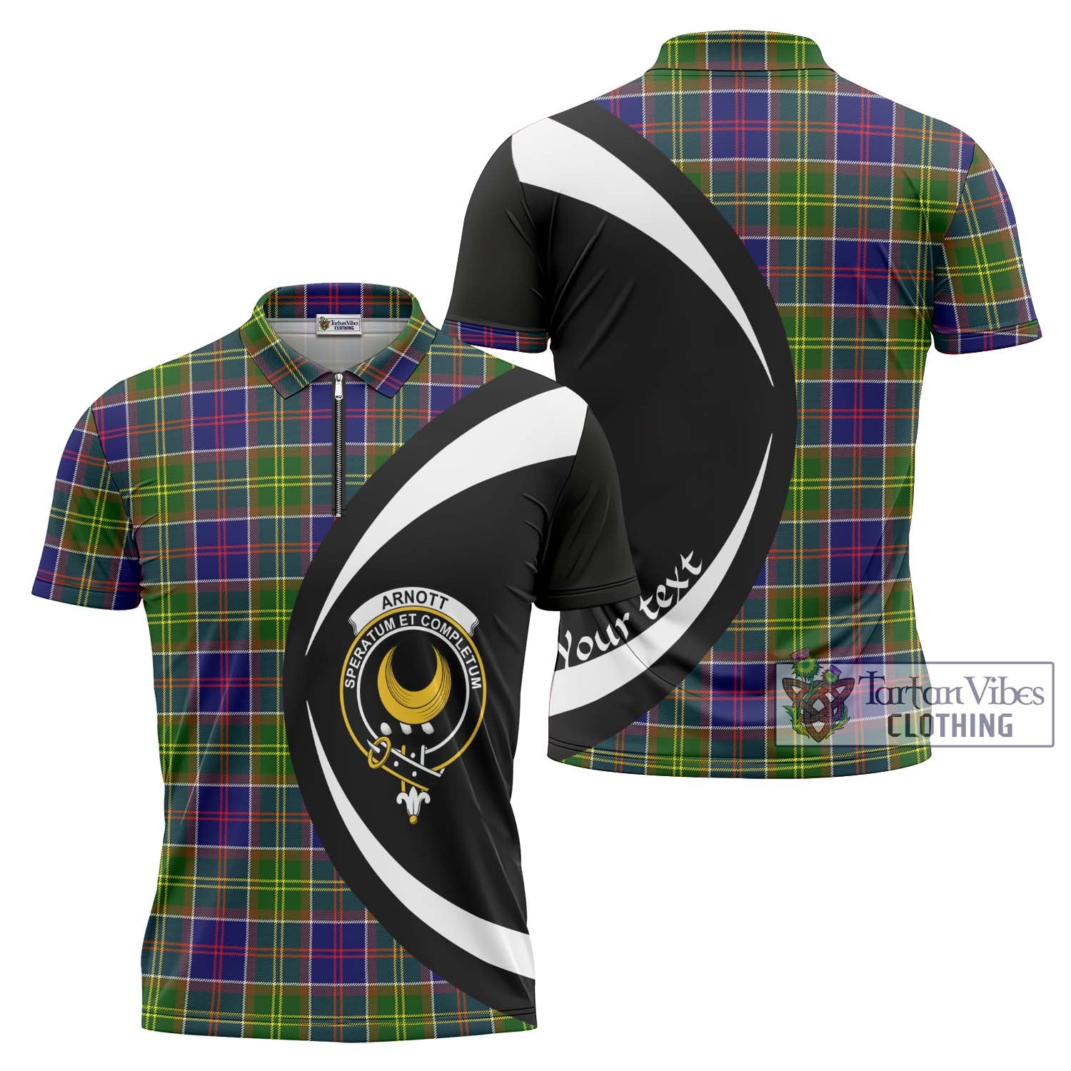 Arnott Tartan Zipper Polo Shirt with Family Crest Circle Style Unisex - Tartan Vibes Clothing