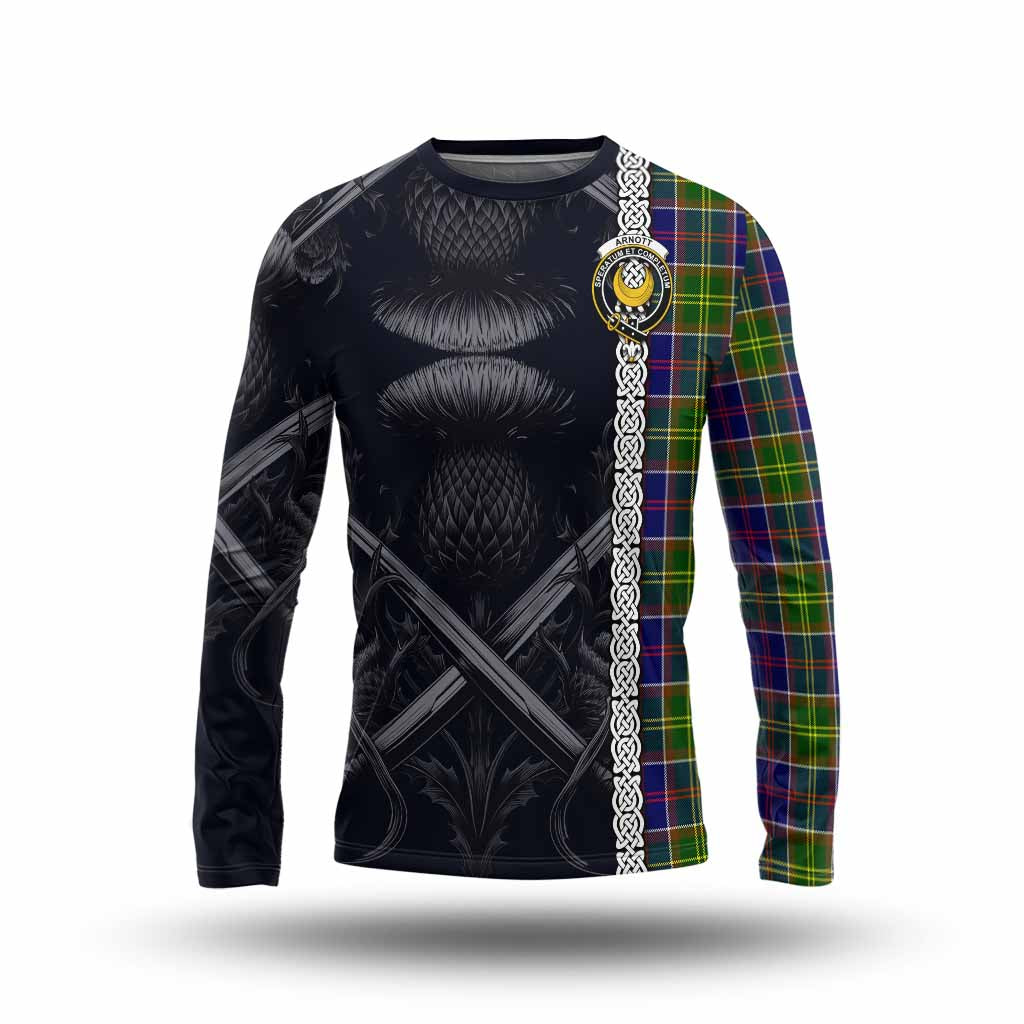 Arnott Tartan Long Sleeve T-Shirt with Family Crest Cross Sword Thistle Celtic Vibes Unisex - Tartan Vibes Clothing
