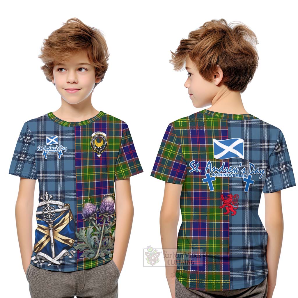 Arnott Tartan Kid T-Shirt Happy St. Andrew's Day Half Tartan Style Youth XL Size14 - Tartan Vibes Clothing