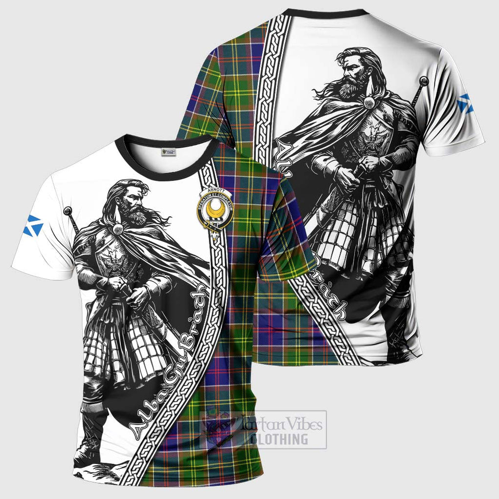 Tartan Vibes Clothing Arnott Tartan Clan Crest T-Shirt with Highlander Warrior Celtic Style