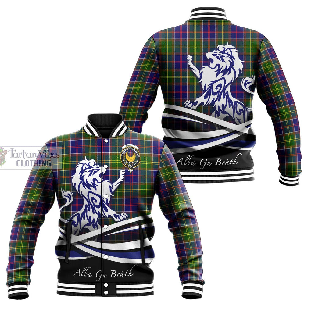 Arnott Tartan Baseball Jacket with Alba Gu Brath Regal Lion Emblem Unisex - Tartan Vibes Clothing
