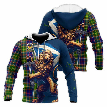 Arnott Tartan Family Crest Knitted Hoodie with Scottish Majestic Lion Unisex Knitted Pullover Hoodie - Tartan Vibes Clothing