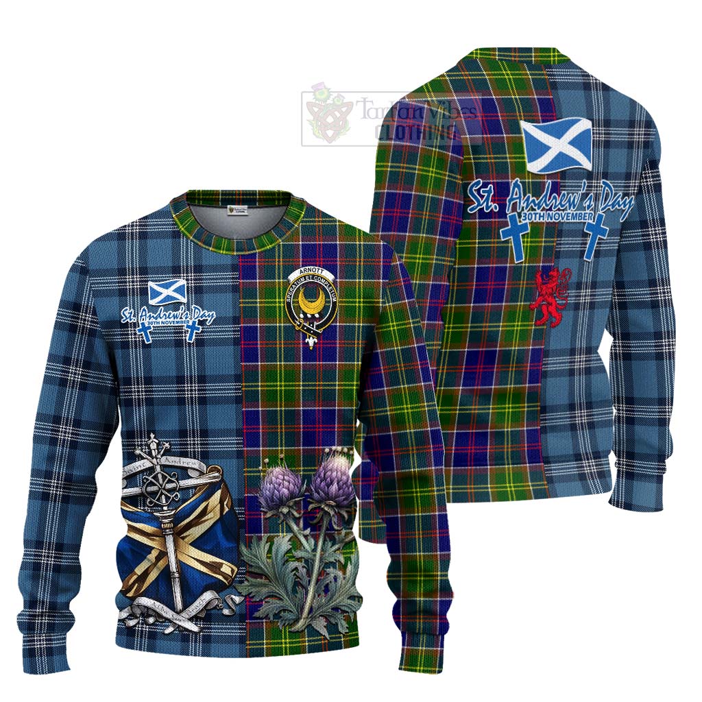 Arnott Tartan Knitted Sweater Happy St. Andrew's Day Half Tartan Style Unisex - Tartan Vibes Clothing