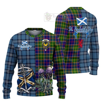 Arnott Tartan Knitted Sweater Happy St. Andrew's Day Half Tartan Style Unisex - Tartan Vibes Clothing