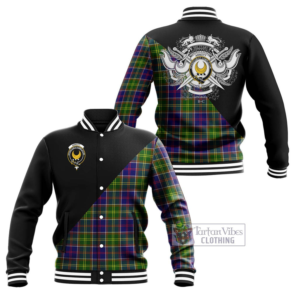Arnott Tartan Baseball Jacket with Family Crest and Military Logo Style Unisex - Tartan Vibes Clothing