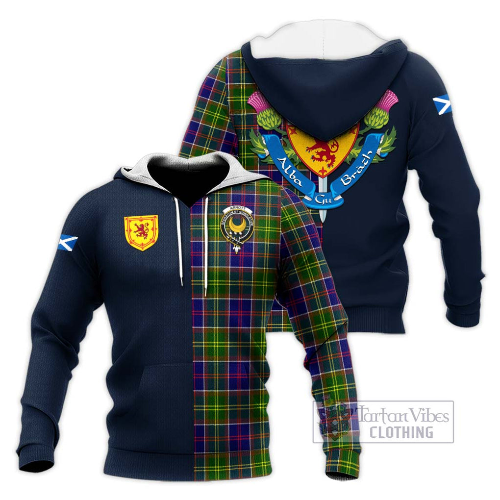 Arnott Tartan Knitted Hoodie Alba with Scottish Lion Royal Arm Half Style Unisex Knitted Pullover Hoodie - Tartan Vibes Clothing