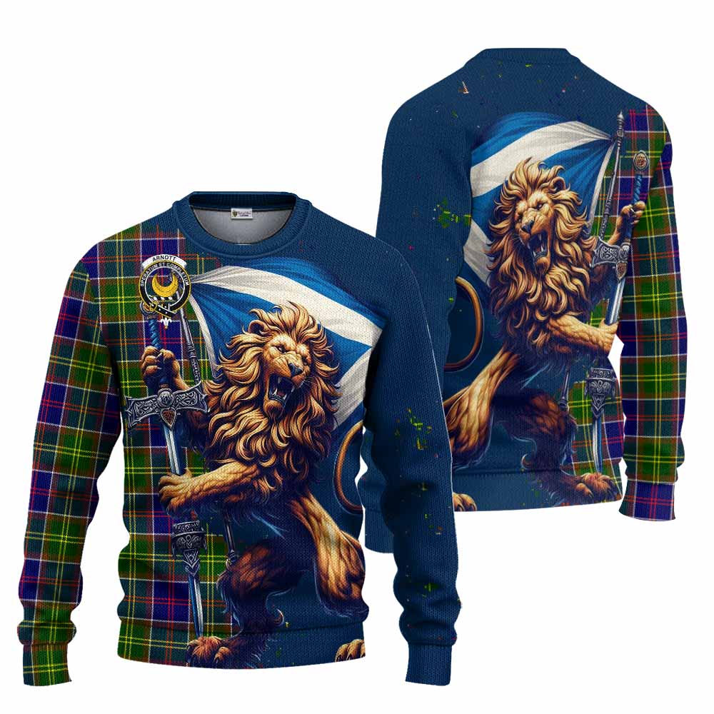 Arnott Tartan Family Crest Knitted Sweater with Scottish Majestic Lion Unisex - Tartan Vibes Clothing