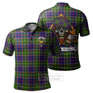 Arnott Tartan Polo Shirt with Family Crest and Bearded Skull Holding Bottles of Whiskey Kid - Tartan Vibes Clothing