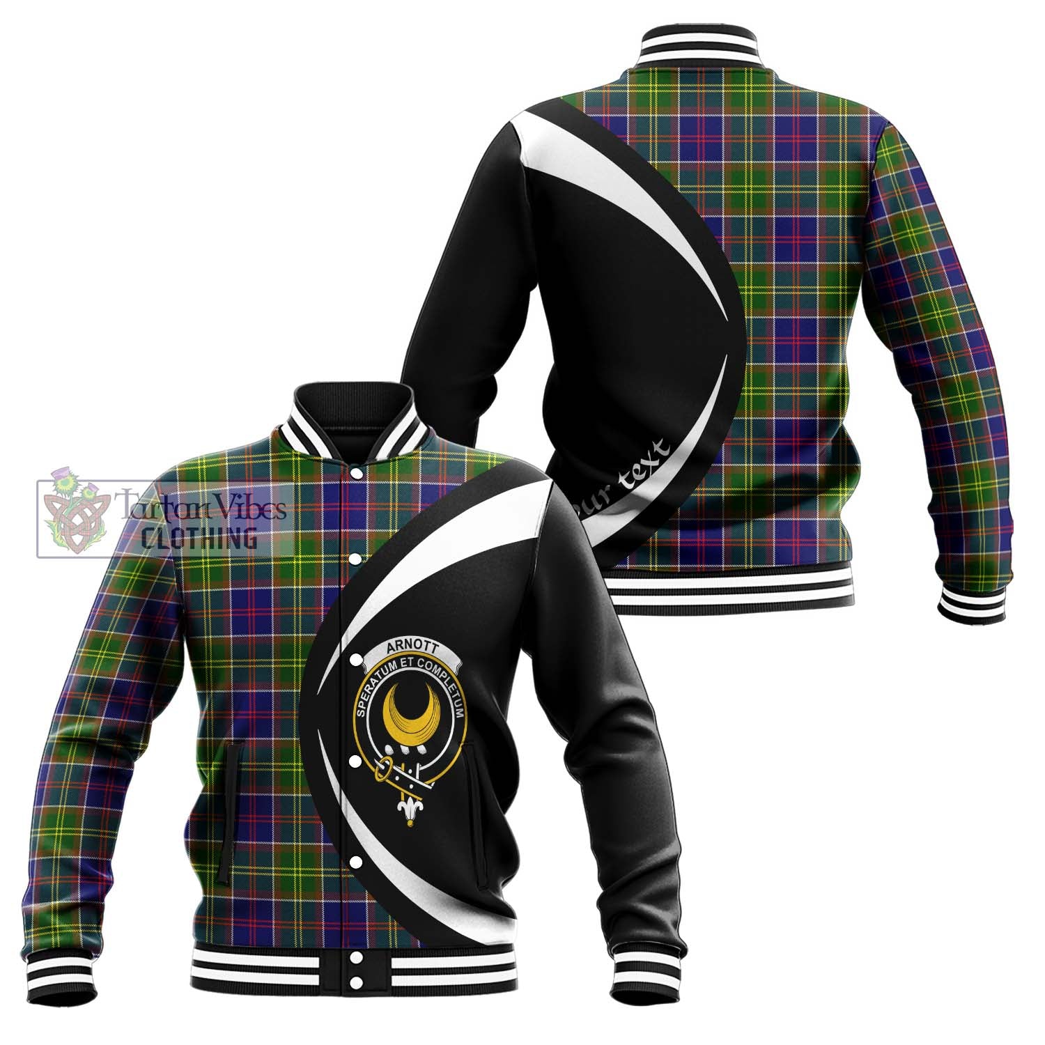 Arnott Tartan Baseball Jacket with Family Crest Circle Style Unisex - Tartan Vibes Clothing