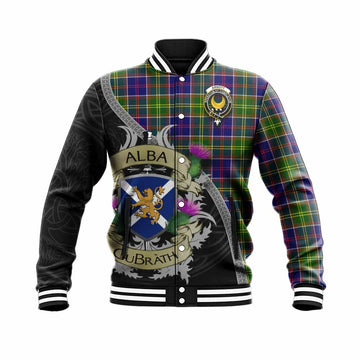Arnott Tartan Family Crest Baseball Jacket Lion Rampant Royal Thistle Shield Celtic Inspired Unisex - Tartan Vibes Clothing